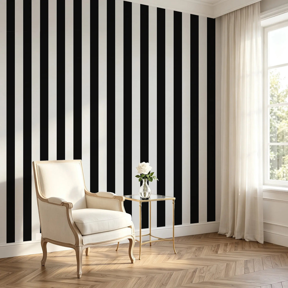 1 Roll Self-Adhesive Modern Vertical Striped Wallpaper, 4 Colors (Pink/White, Blue/White, Green/White, Black/White), 40cm/15.7" Wide Waterproof, for Bedroom & Rental Apartment Renovation
