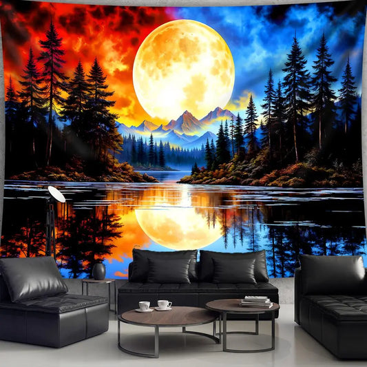 1PC Polyester Fantasy Forest Moon Scenery Tapestry Wall Mural - Wall Tapestries, Living Room Decorations, Oversized Bedroom Art Canvas, Dormitory Background Cloth, Home Supplies Backdrop
