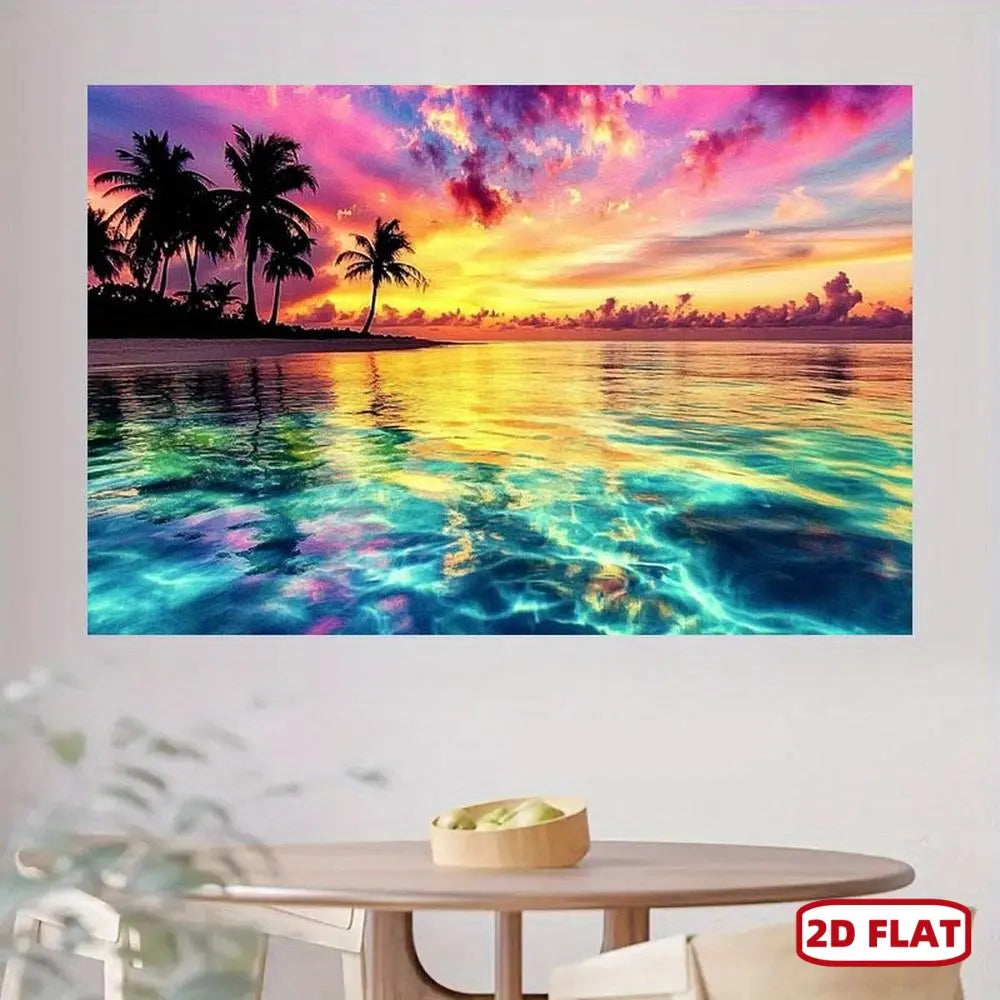 1pc 2D Flat Wall-Hang Synthetic Polyester Tapestry - Vibrant Palm Tree Ocean Art, Tropical Beach Sunset Print, Room Decor, Happy Birthday Ceremony Backdrop, Beachy Room Upgrade, No Electricity Needed, Multiple Options Available