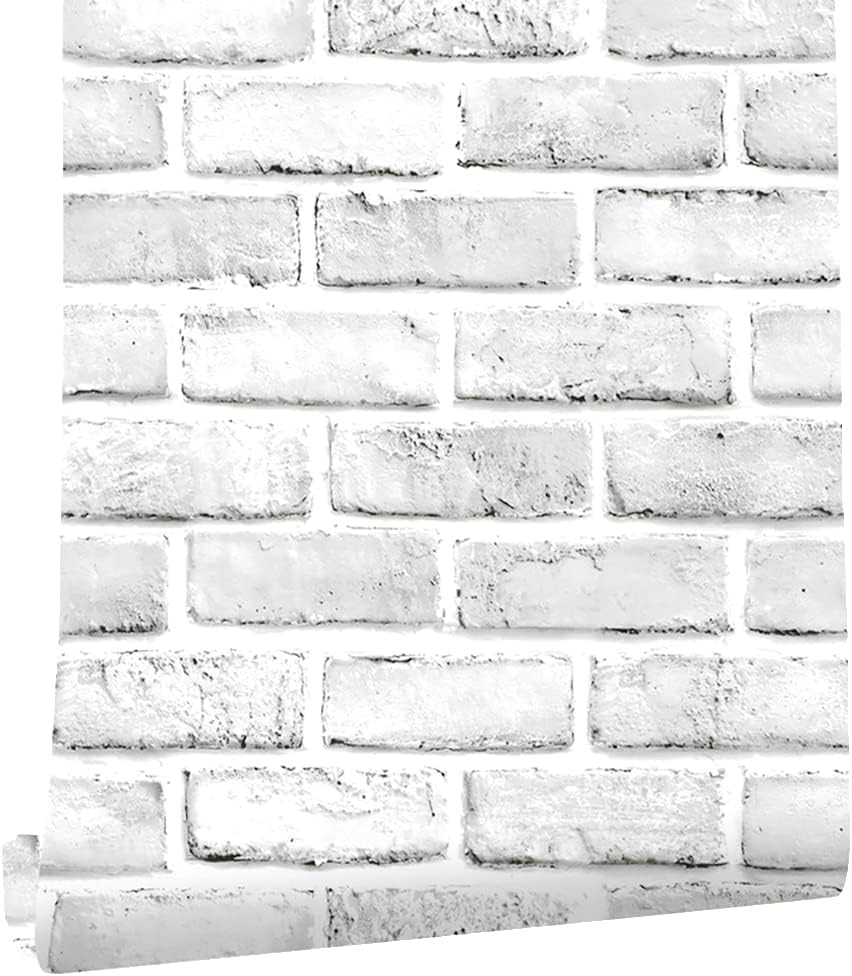 Cohoo Home White Brick Wallpaper Peel and Stick Contact Paper Faux 393”×18”