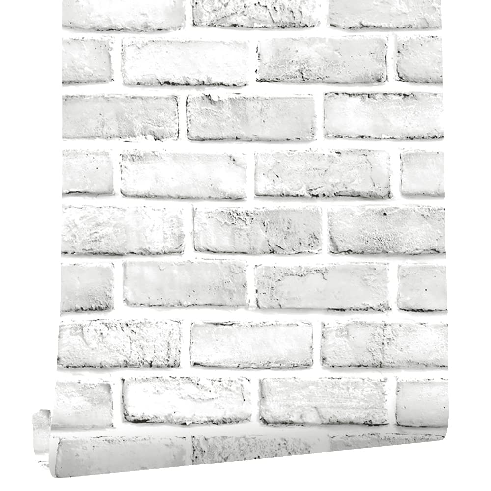 Cohoo Home White Brick Wallpaper Peel and Stick Contact Paper Faux 393”×18”