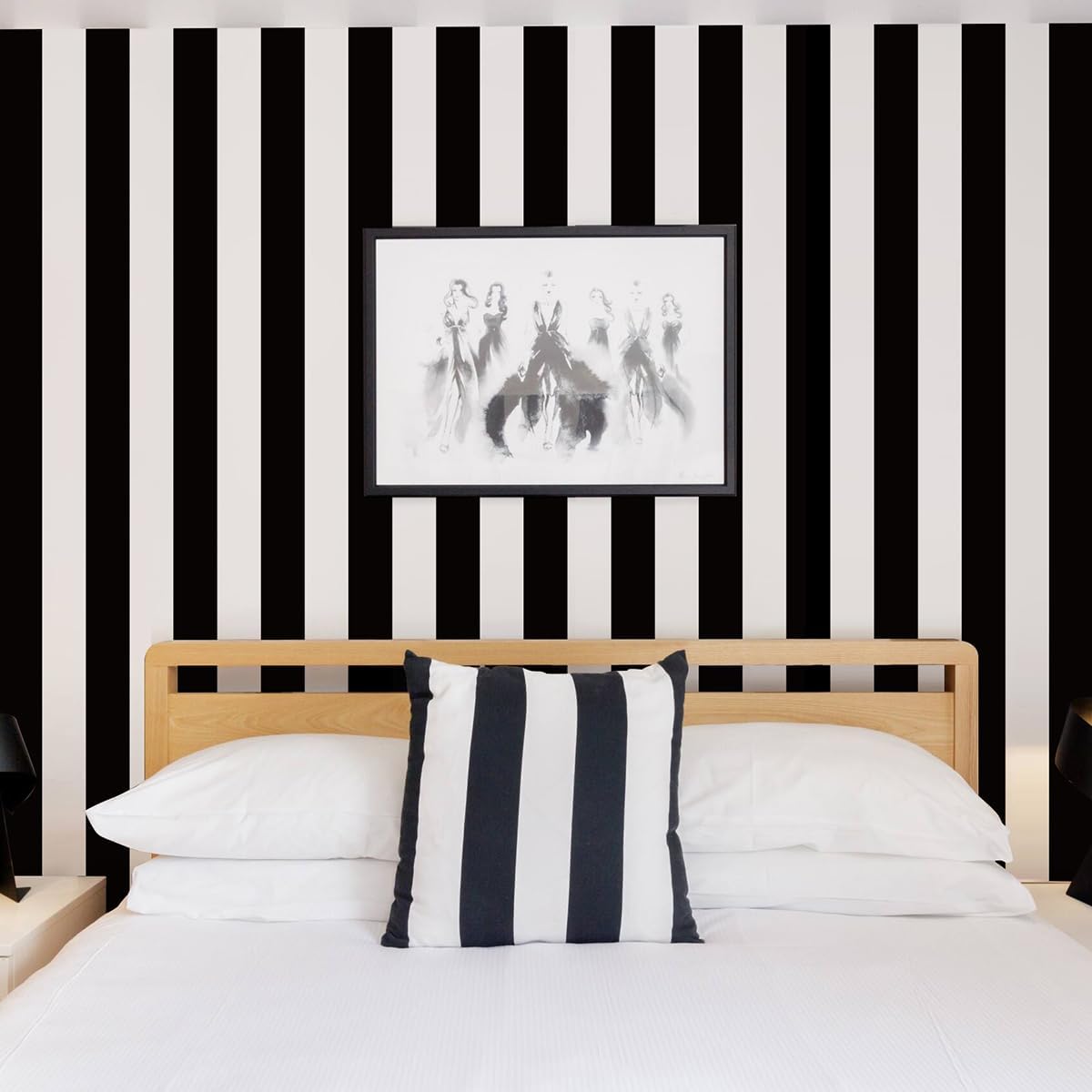 Jeweluck Black and White Striped Wallpaper Peel and Stick Wallpaper Vinyl