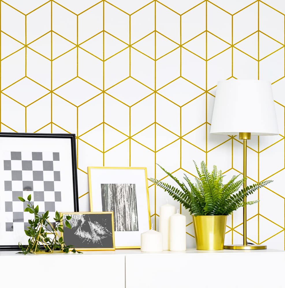 Safiyya 118" x 17.3" Gold and Black Wallpaper Geometric Contact Paper Peel and Stick Wallpaper Removable Self Adhesive Contact Paper for Cabinets and Walls Vinyl Rolls