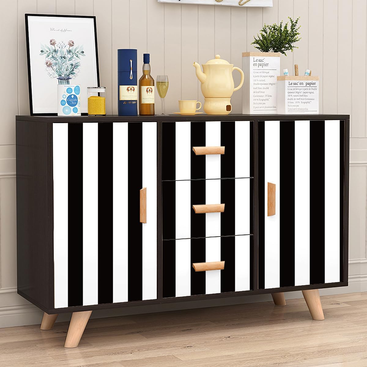 Jeweluck Black and White Striped Wallpaper Peel and Stick Wallpaper Vinyl
