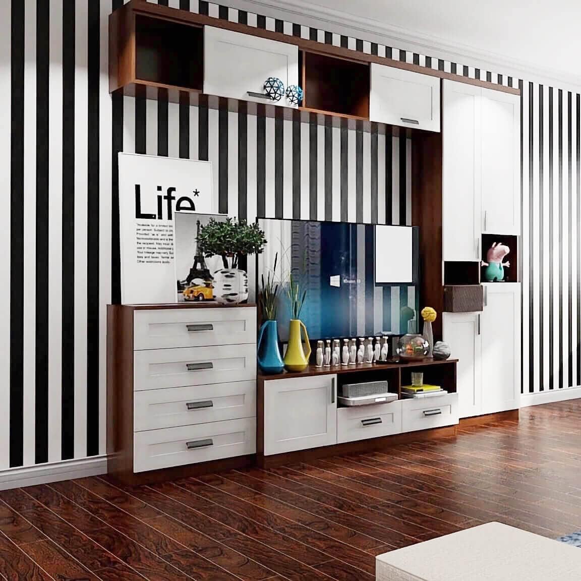 17.3”x120” Black and White Striped Wallpaper Peel and Stick Wallpaper Self-Adhesive Removable Waterproof Wall Paper for Walls Modern Vinyl Film
