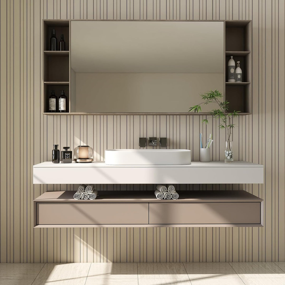 Timeet Modern Peel and Stick Wallpaper Wallpaper Beige Boho Stripe Contact Paper Waterproof Self Adhesive Removable Textured Wall Paper for Bedroom Bathroom Cabinets Wall Decor Vinyl 17.3" x 400"