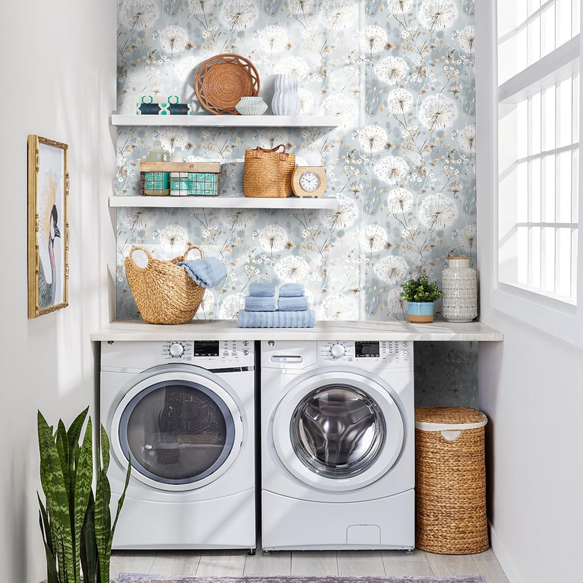 Nukofal Floral Wallpaper Peel and Stick Dandelion Contact Paper 16.9"x118"
