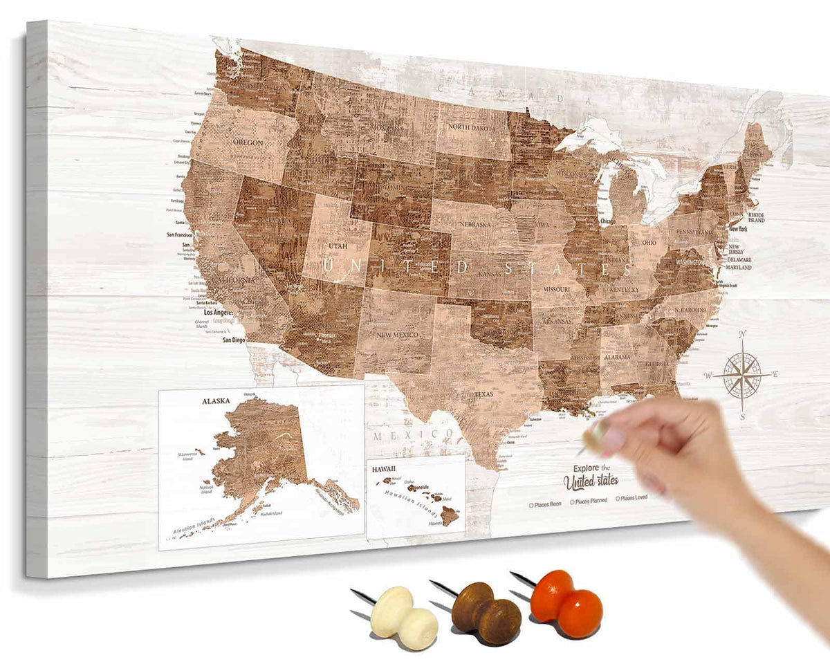 Office Artwork Map of the World Push Pin Board Travel Map Blue Pictures