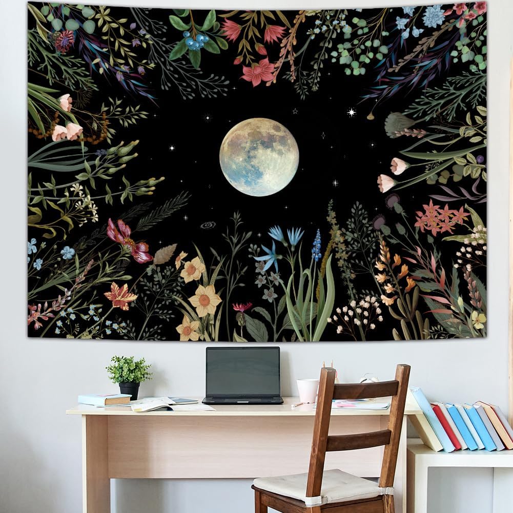 Amhokhui Moonlit Garden Tapestry Floral Flower Tapestry