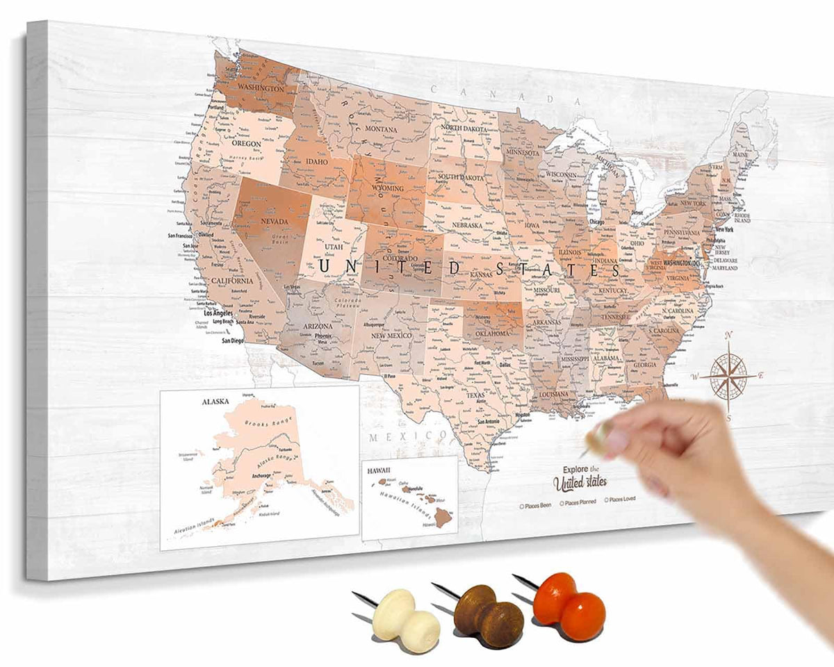 Office Artwork Map of the World Push Pin Board Travel Map Blue Pictures