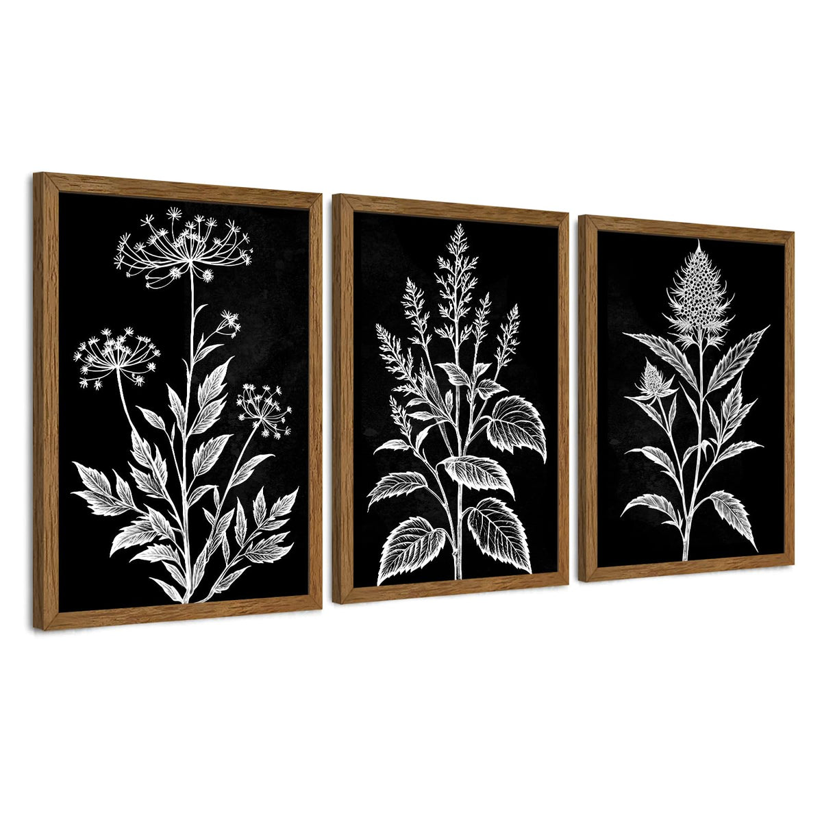 AVECCO 3 Piece Vintage Wildflower Botanical Framed Canvas Wall Art 12x16 in