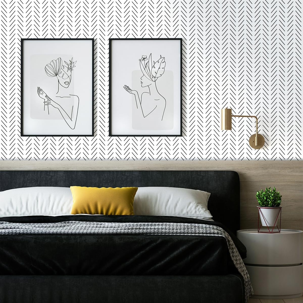 Erfoni Black and White Peel and Stick Wallpaper Herringbone Contact Paper