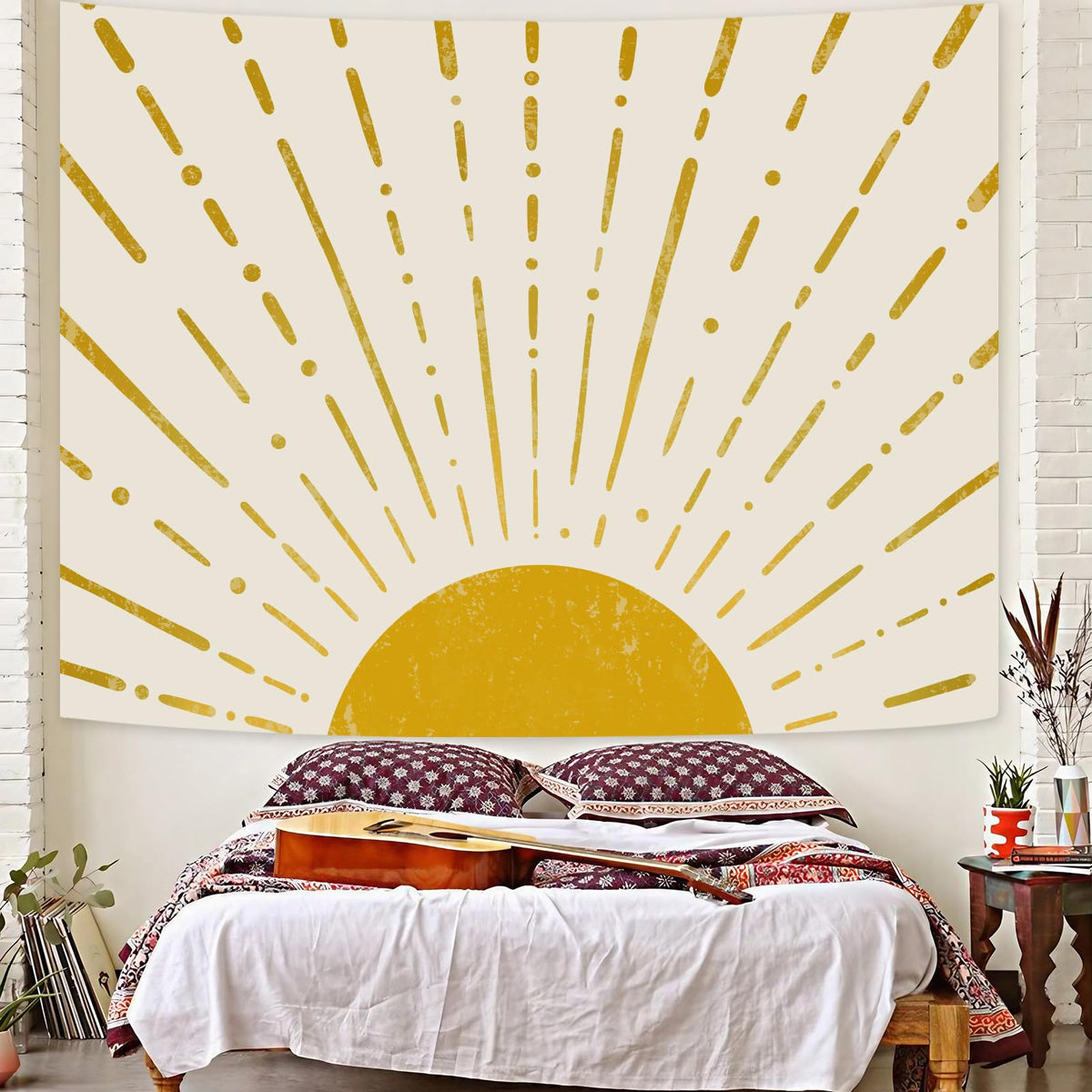 Kanuyee Boho Sun Tapestry Wall Hanging, Retro 70s Abstract Striped Aesthetic Sunrise Vintage Tapestries for Bedroom Living Room 36×48 inch
