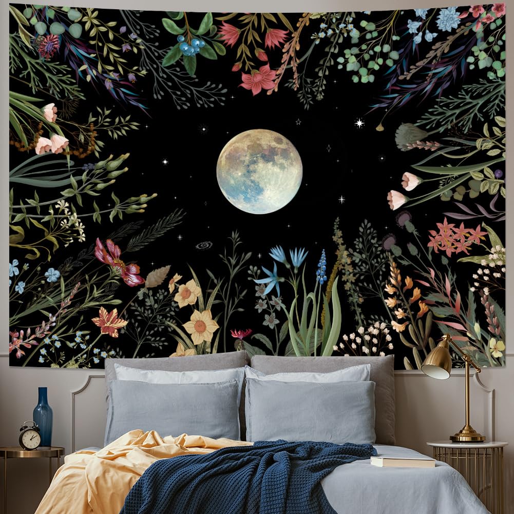 Amhokhui Moonlit Garden Tapestry Floral Flower Tapestry