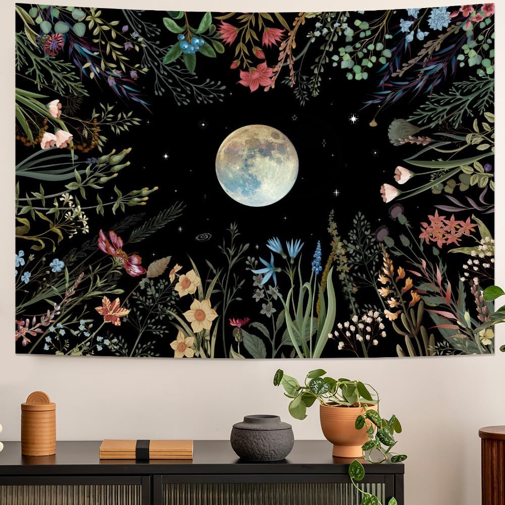 Amhokhui Moonlit Garden Tapestry Floral Flower Tapestry