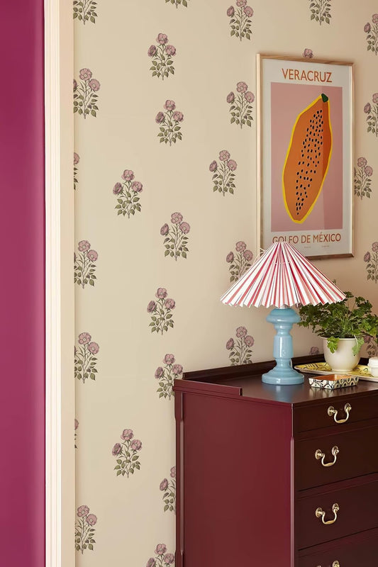 17.3”×393.7” Vintage Floral Wallpaper Retro Rose Flower Contact Paper for Cabinets Self Adheisve Floral Wallpaper for Bedroom Accent Wall Cabinets
