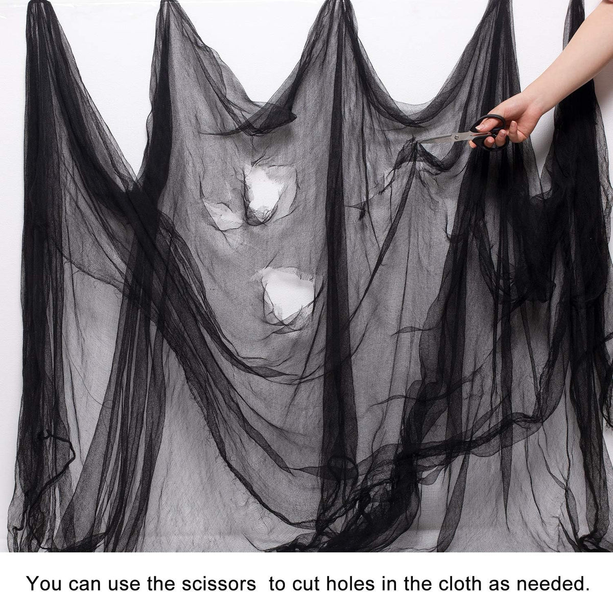 Whaline Halloween Black Creepy Cloth 276 x 87 inch Spooky Halloween Decoration Black Spooky Fabric Cloth Windows Doorways Scary Gauze for Haunted Houses Yard Wall Indoor Outdoor Party Decor Supplies