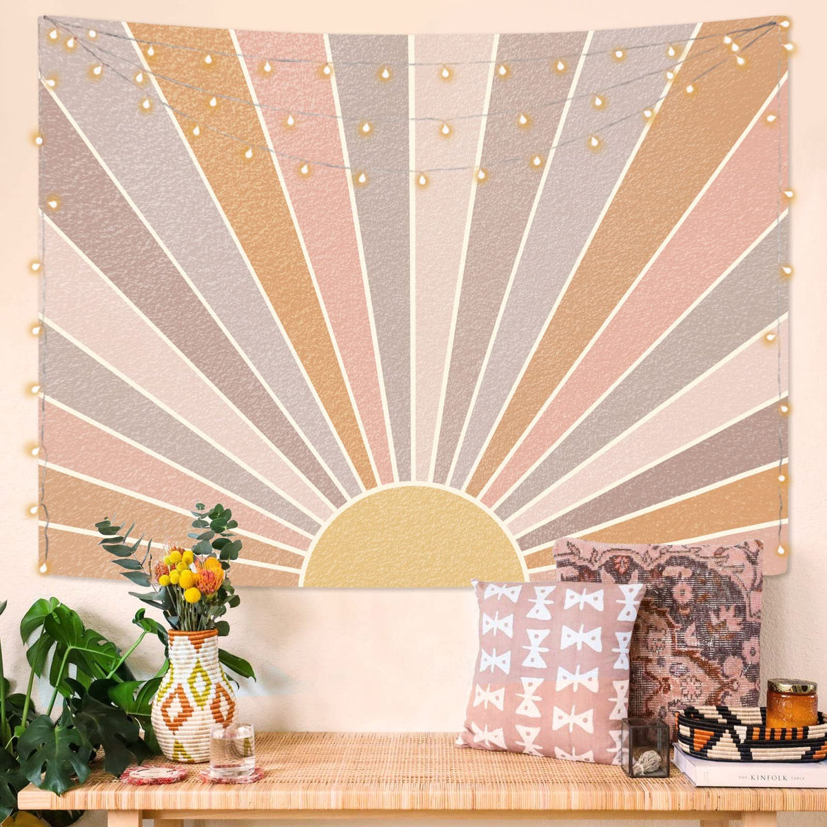 Kanuyee Boho Sun Tapestry Wall Hanging, Retro 70s Abstract Striped Aesthetic Sunrise Vintage Tapestries for Bedroom Living Room 36×48 inch