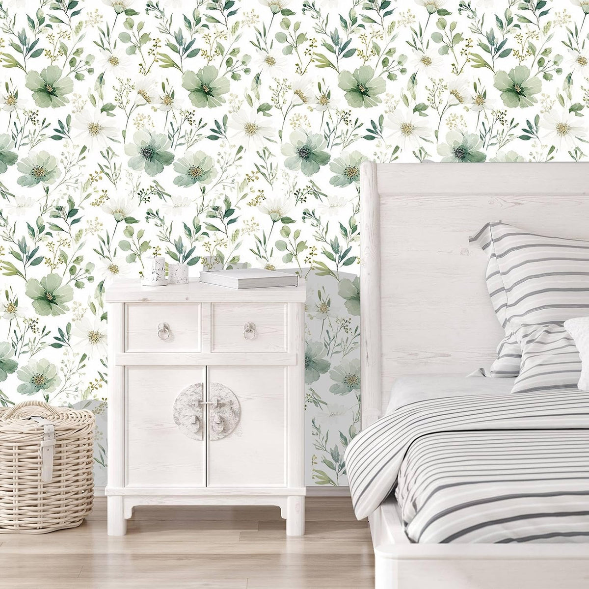 Sage Green Floral Peel and Stick Wallpaper 17.7" x 118"