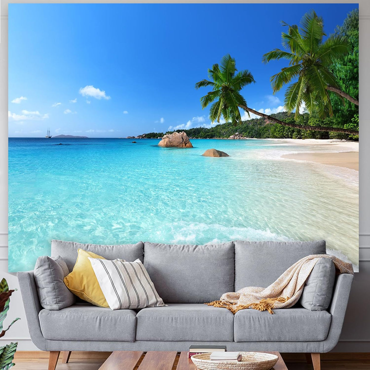 Racunbula Ocean Beach Tapestry Wall Hanging Tropic Paradise Beach Tapestry Coconut Tree Tapestries Hippie Bohemian Tapestries Palm Tree Wall Art Poster for Home Decor