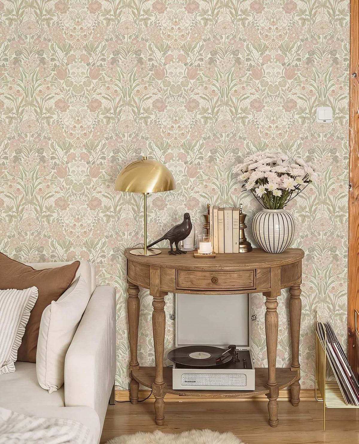 Heroad Vintage Peel and Stick Wallpaper Pink and Green Floral Contact Paper