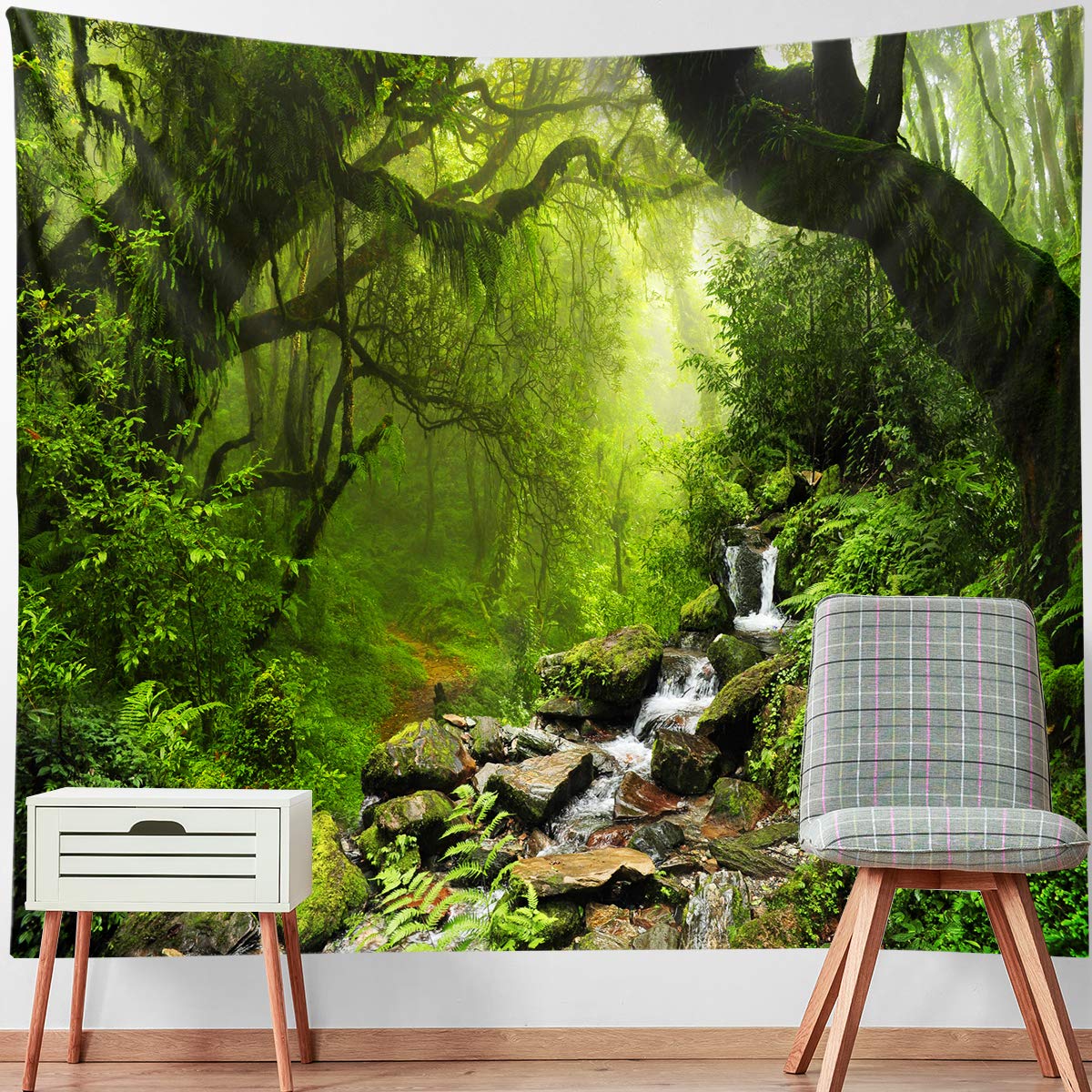 Llamazing Forest Tapestry Home Decor Landscape Living Room Bedroom Decoration Magic Tapestry Curtain (Morning Forest, 78''L×60''W)