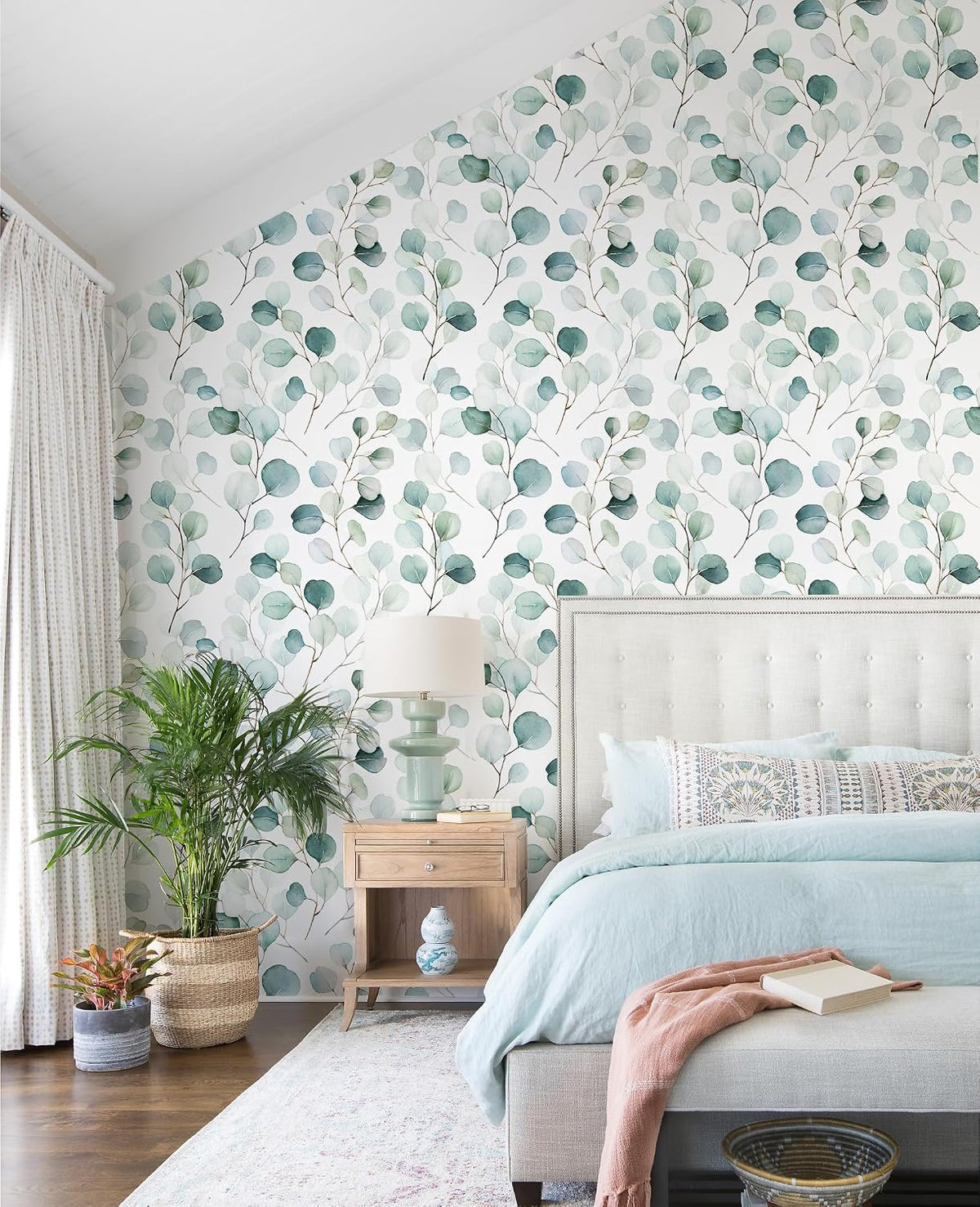 HAOKHOME Green Peel and Stick Wallpaper Botanical Leaf for Bathroom Nursery