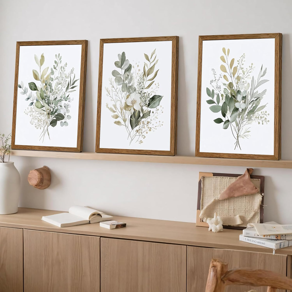 tgguytiy Sage Green Botanical Wall Art Set of 3, Eucalyptus Leaf Boho Plant Posters for Bedroom Living Room Bathroom Decor, 12x16 Inch Unframed Prints