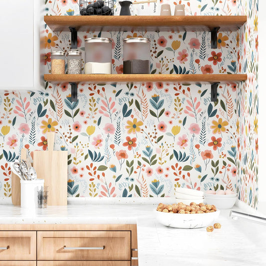ILHIIOR Colorful Floral Peel and Stick Wallpaper Wall Decor 17.5 x 393 Inches
