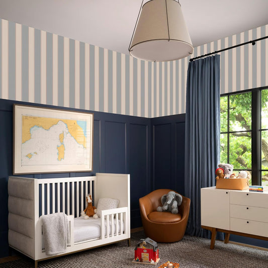 Blue and White Cream Striped Wallpaper Peel and Stick Self-Adhesive Removable Waterproof Wallpaper for Bedroom Kitchen Bathroom (Blue, 17.32"x 118.11")