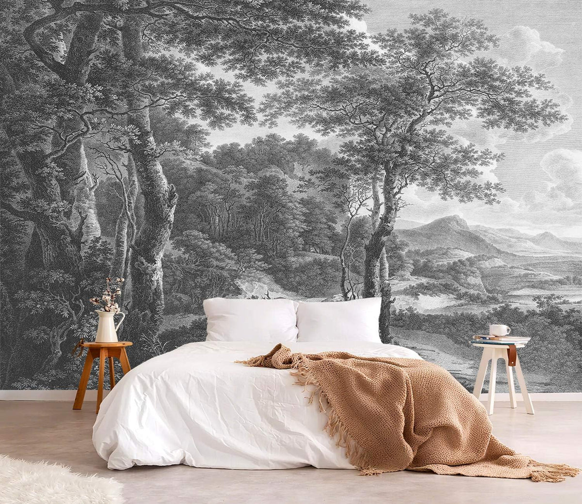 YQWDMX - Beige Forest Peel and Stick Wallpaper Jungle Self-Adhesive Mural for Living Room ZY12 L
