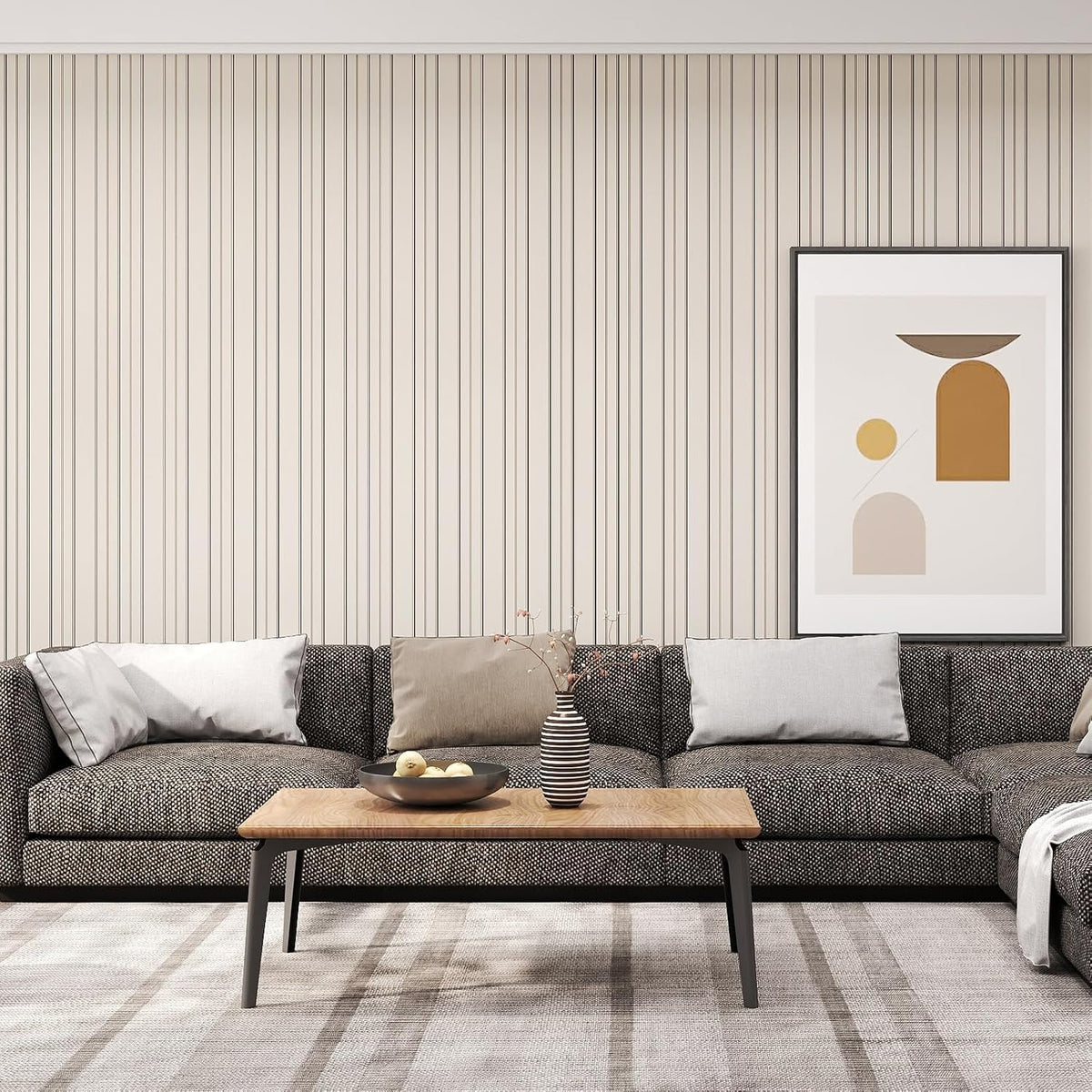 Timeet Modern Peel and Stick Wallpaper Wallpaper Beige Boho Stripe Contact Paper Waterproof Self Adhesive Removable Textured Wall Paper for Bedroom Bathroom Cabinets Wall Decor Vinyl 17.3" x 400"