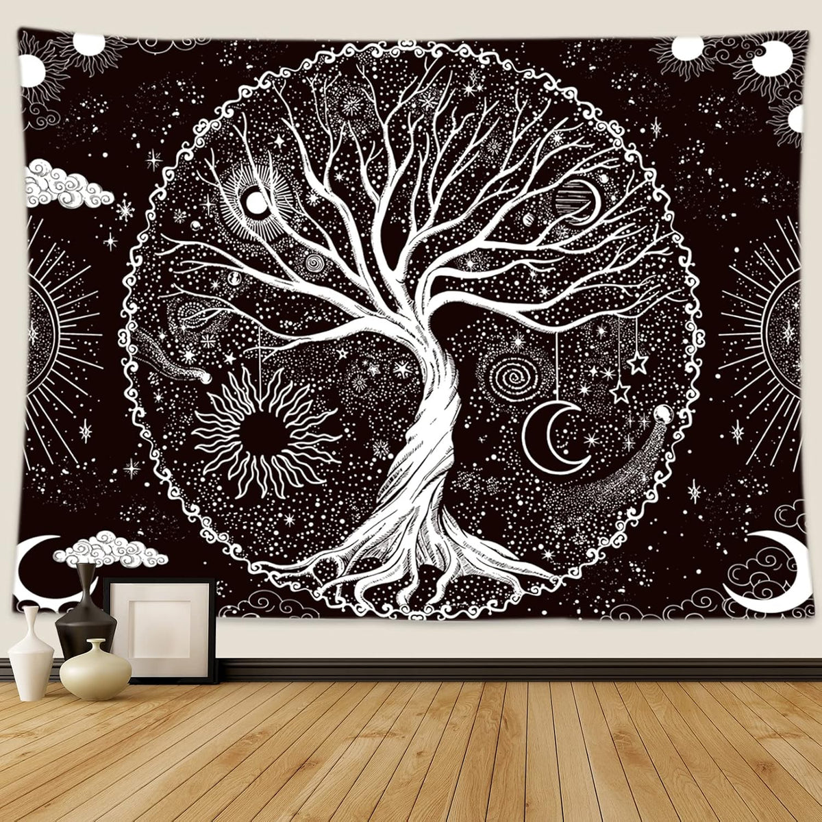 Wonrizon Tree of Life Tapestry,Black and White Galaxy Space Tapestries Aesthetic Psychedelic Wall Hanging decor for Living Room Bedroom (51.2" x 59.1")
