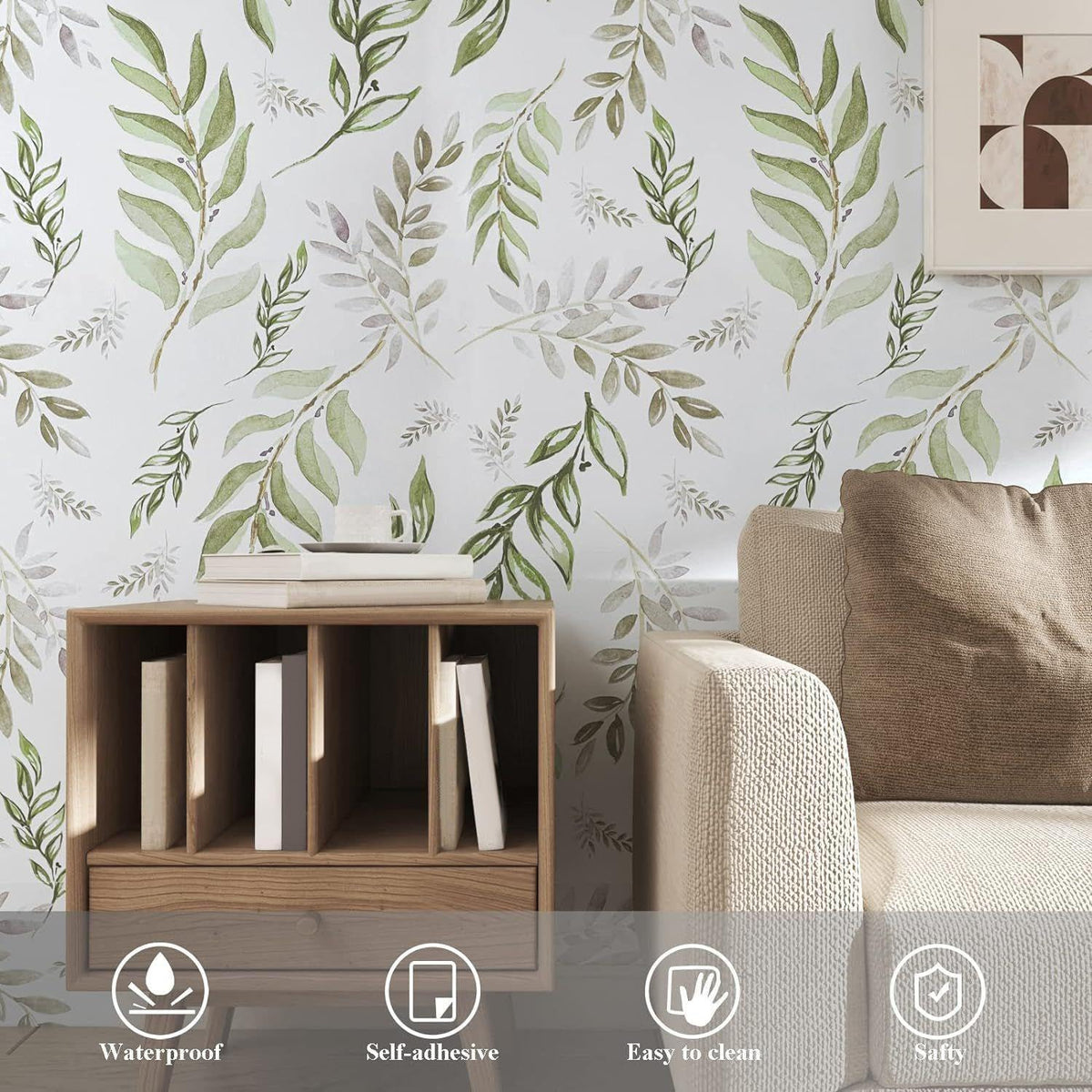 Laatse Light Sage Green Leaf Floral Wallpaper Peel and Stick 17.5"x393"