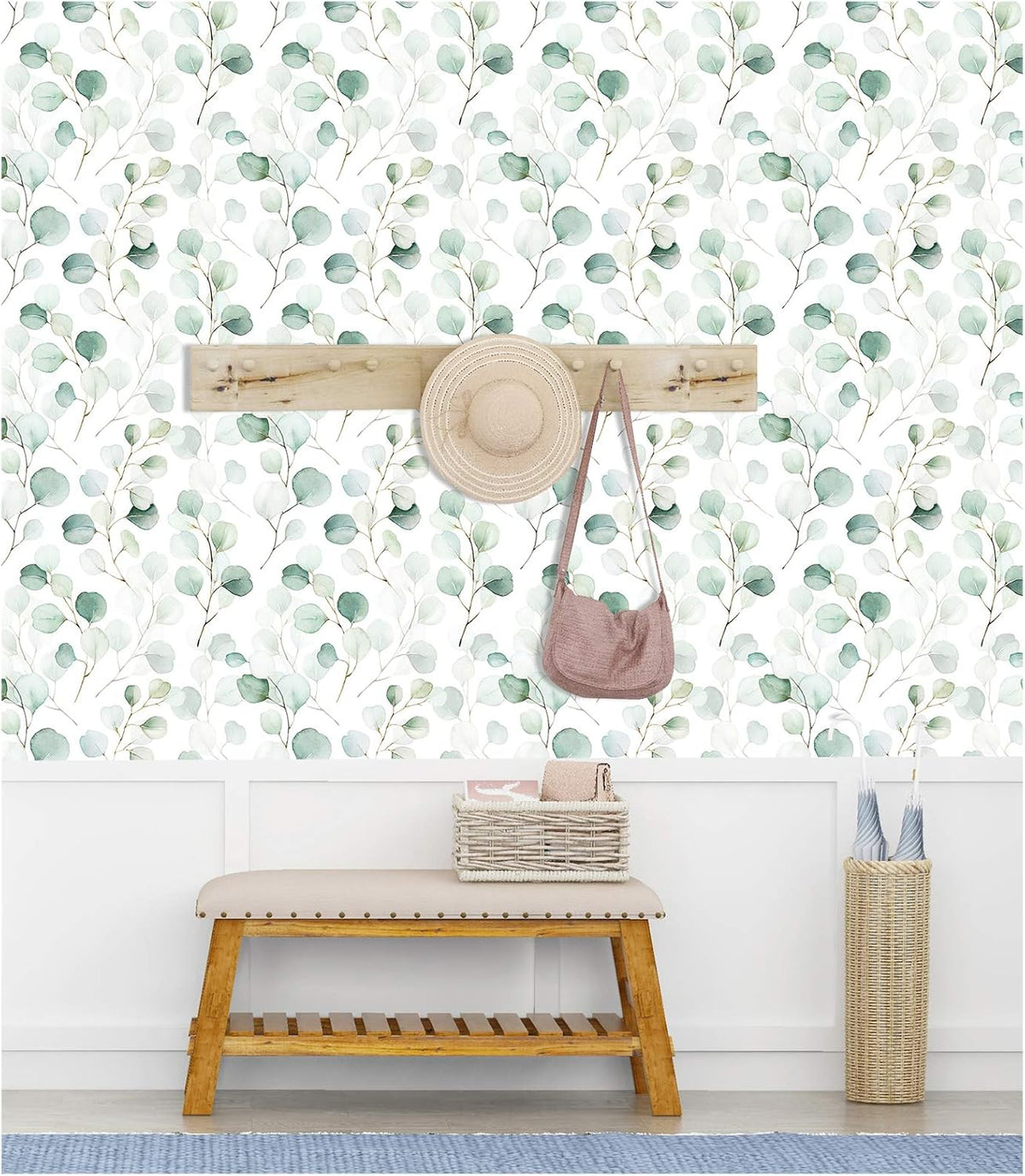 HAOKHOME Green Peel and Stick Wallpaper Botanical Leaf for Bathroom Nursery
