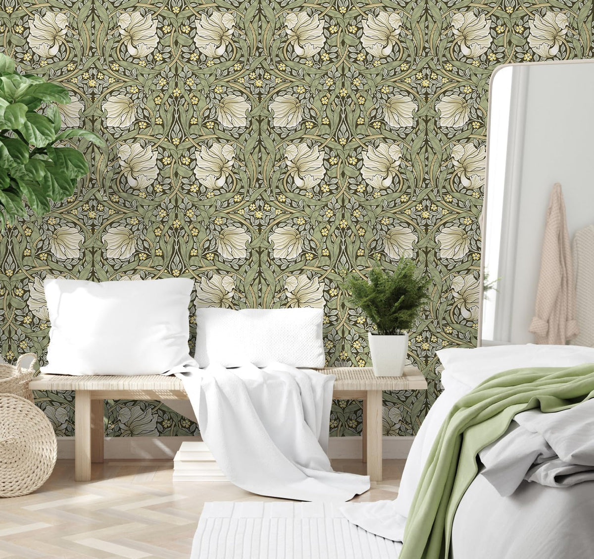 HAOKHOME William Morris Wallpaper Vintage Wall Paper Sage Green Removable