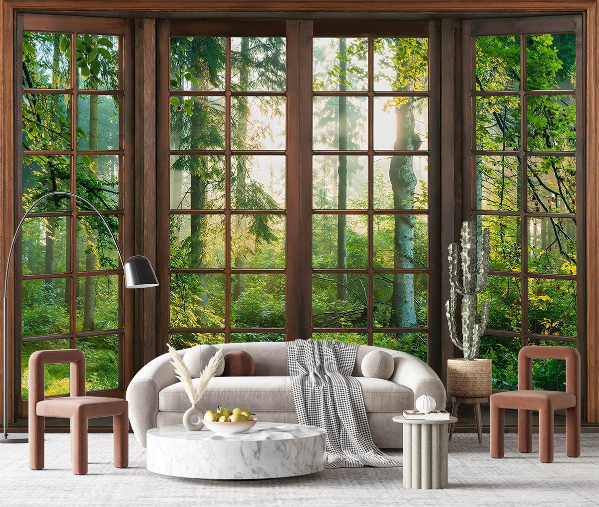 YQWDMX - Beige Forest Peel and Stick Wallpaper Jungle Self-Adhesive Mural for Living Room ZY12 L