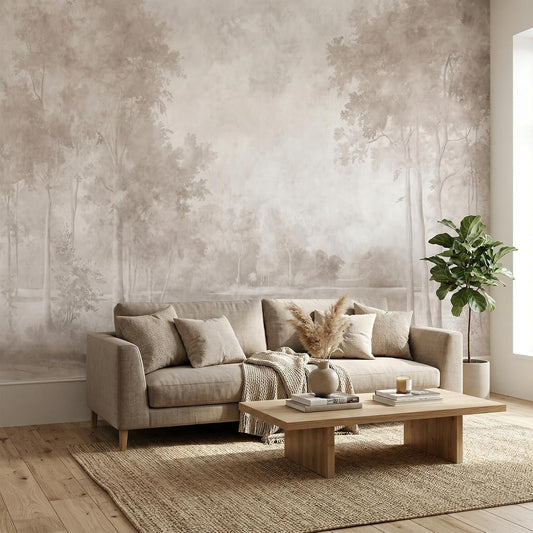MFWFM Sepia Forest Peel and Stick Wallpaper Landscape Tree Wall Murals