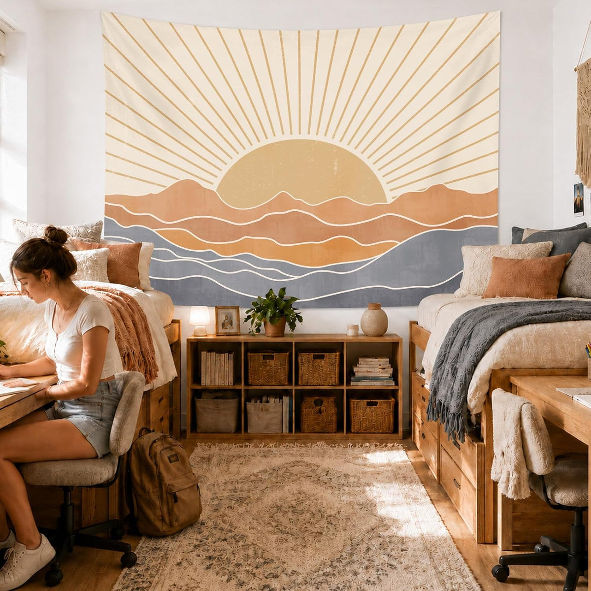 Apdidl Boho Tapestry for Bedroom, Sun Bohemian Wall Hanging Classroom Decor