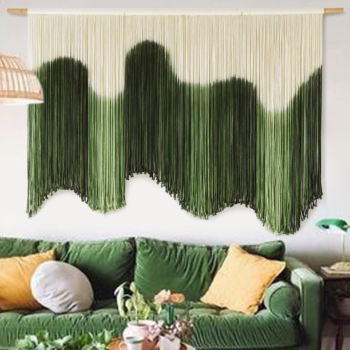 Macrame Wall Hanging Blue Large Hand-Dyed Ombre Fiber Tapestry 57"W*39"L