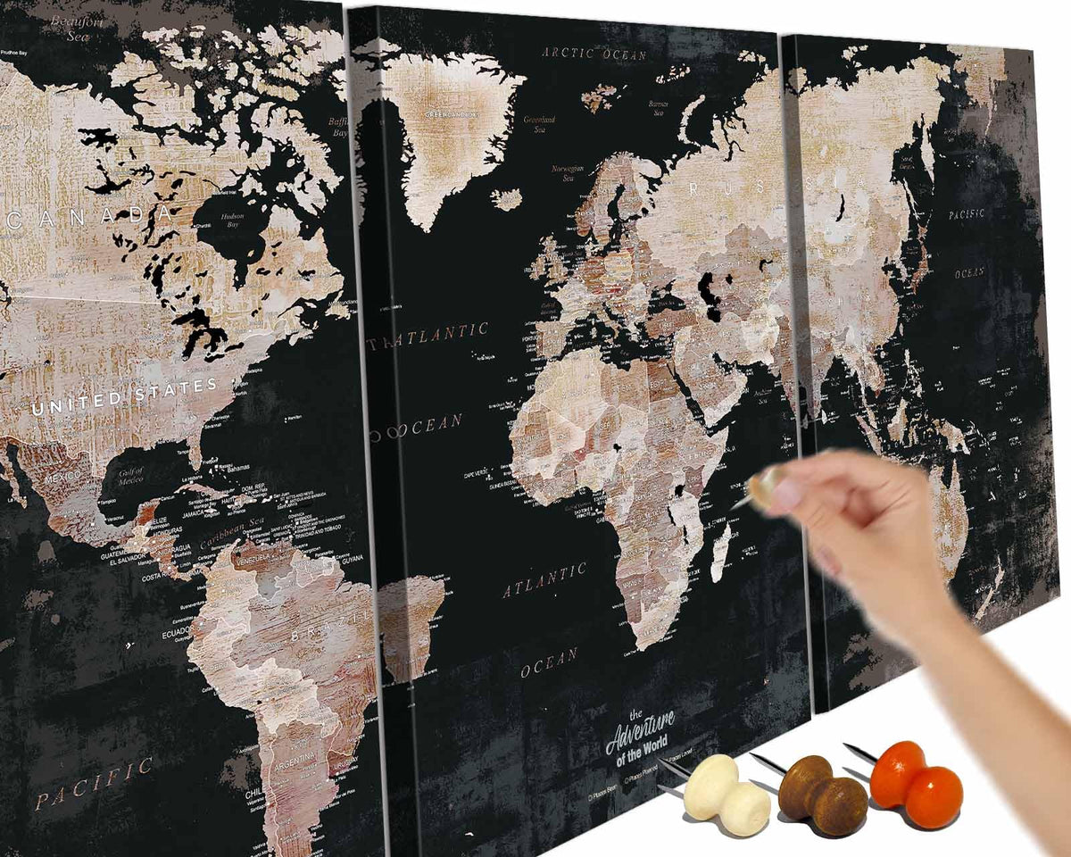 Office Artwork Map of the World Push Pin Board Travel Map Blue Pictures
