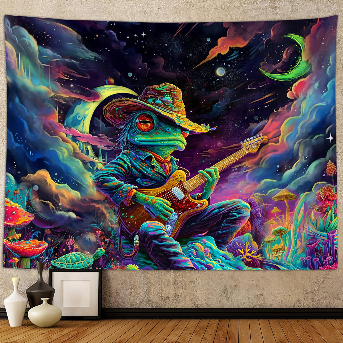 Sanzugh Funny Space Astronaut Alien Tapestry for Men Guys Bedroom, Cool Trippy Universe Planet Art Tapestries Wall Hanging College Dorm Boys Room Decor 60"X40", Psychedelic Blacklight Galaxy Poster