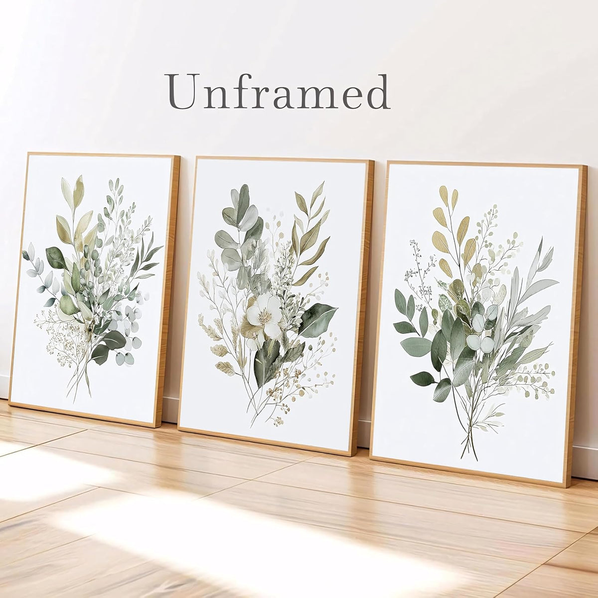 tgguytiy Sage Green Botanical Wall Art Set of 3, Eucalyptus Leaf Boho Plant Posters for Bedroom Living Room Bathroom Decor, 12x16 Inch Unframed Prints