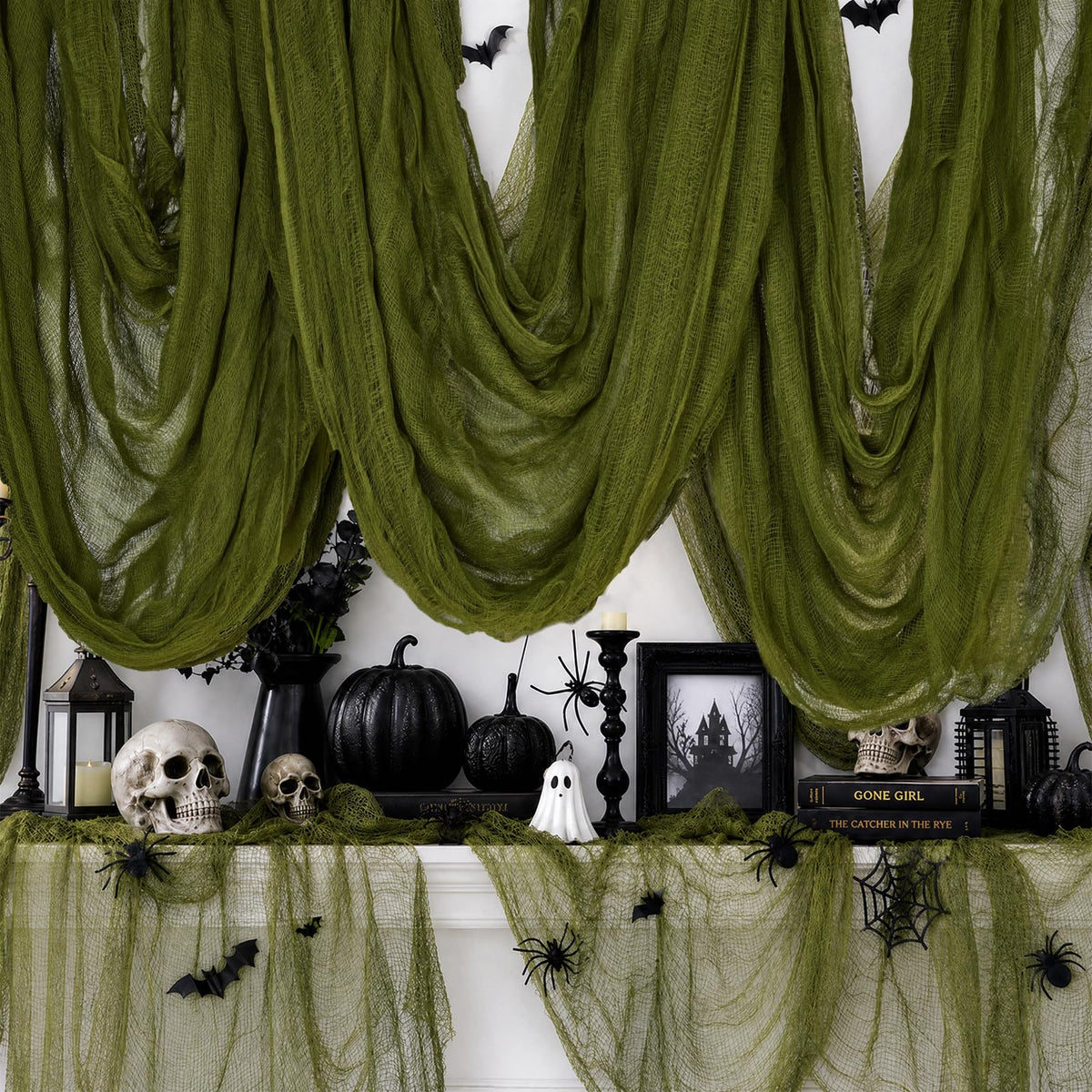 600 x 80 in Halloween Creepy Cloth for Yard and Outdoor Decorations, Green