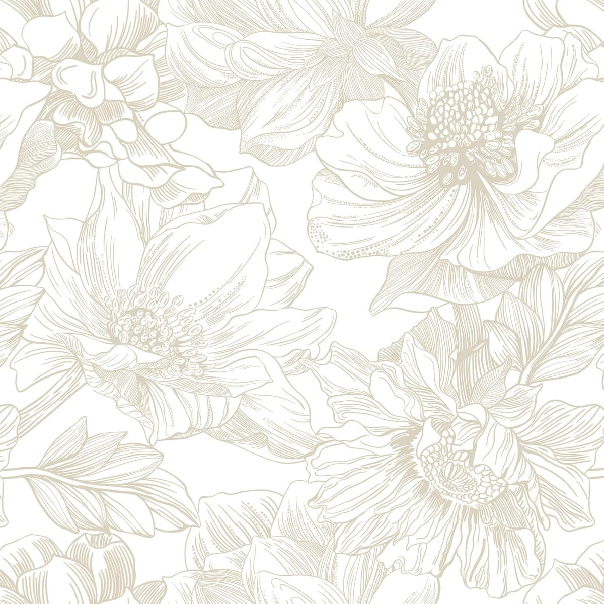 Ismoon Large Floral Peel and Stick Wallpaper Boho Beige Contact Paper 17.3inx6.5ft Neutral Wall Paper Removable Self Adhesive Wallpaper Bedroom Cabinet Bathroom Waterproof Mural Wall Decor Vinyl Roll