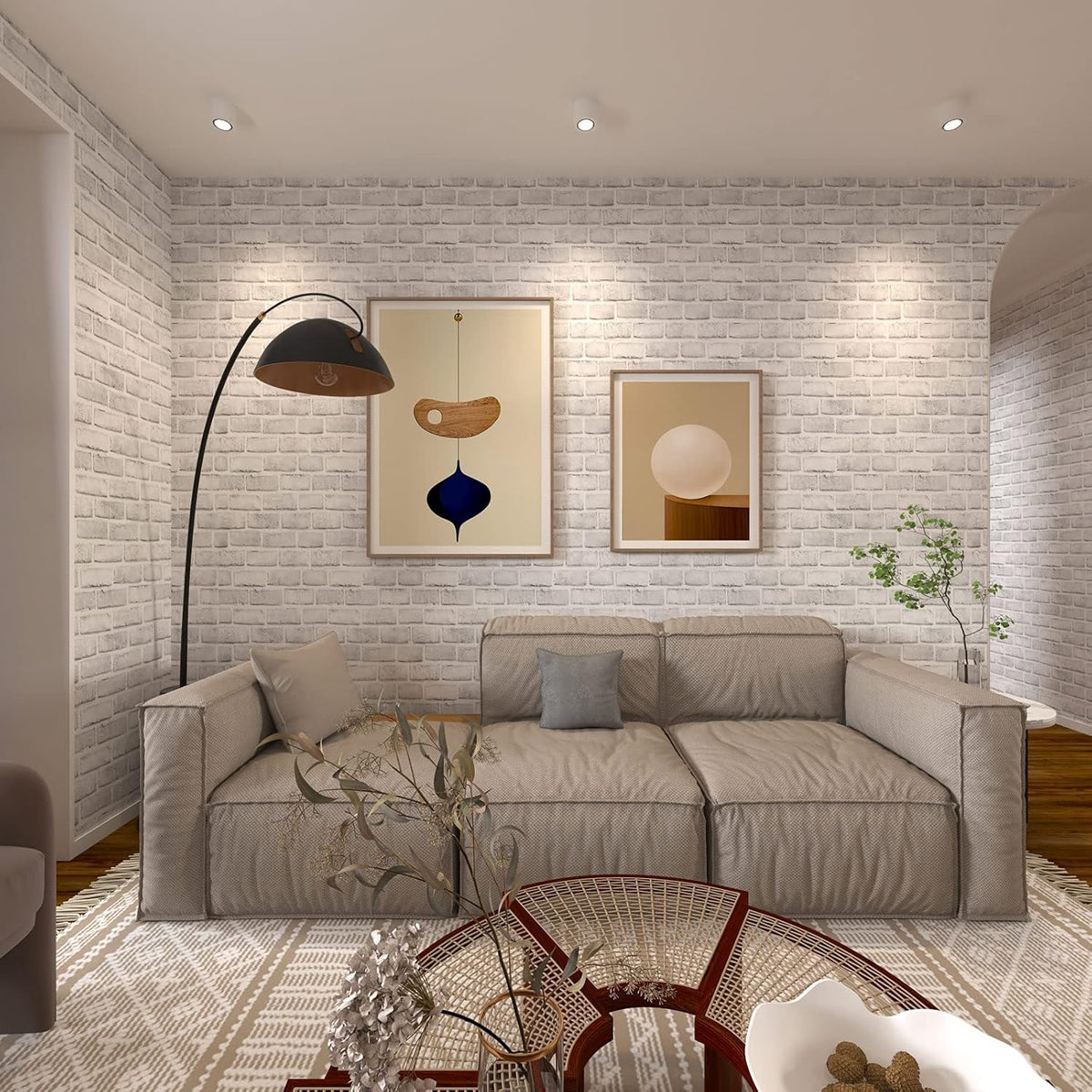 Cohoo Home White Brick Wallpaper Peel and Stick Contact Paper Faux 393”×18”