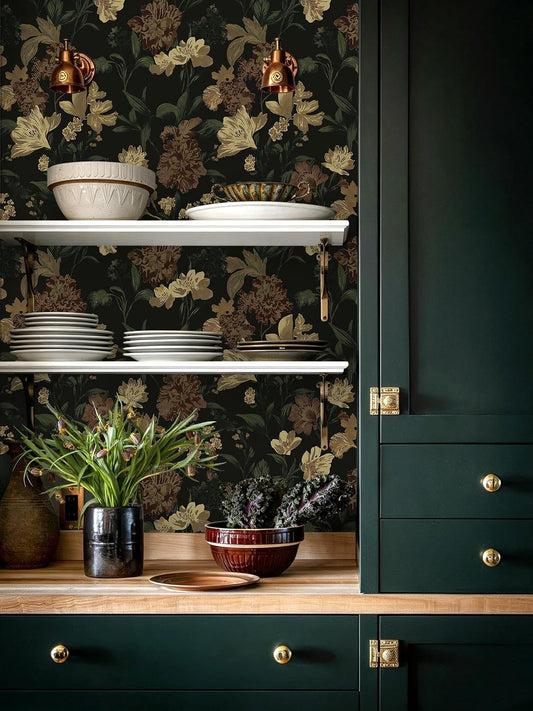 Dimoon Dark Floral Wallpaper Peel and Stick Vintage Contact Paper Textured