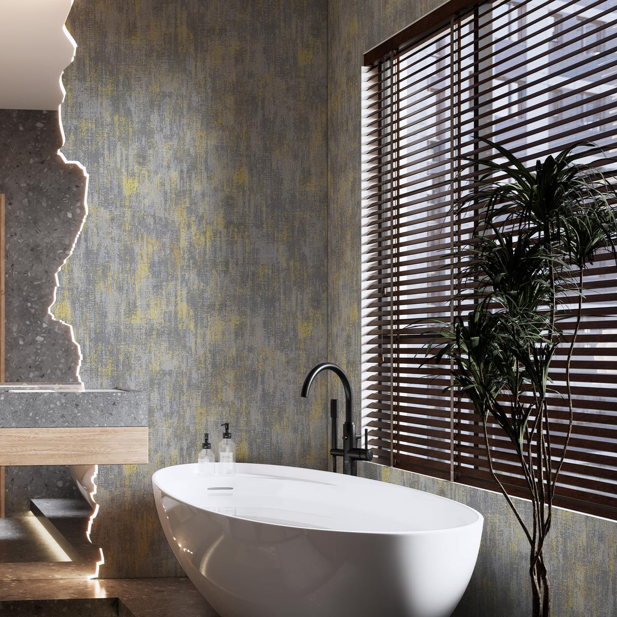 JiffDiff Vintage Metallic Peel and Stick Wallpaper Industrial Metallic Concrete Wall Paper Modern Stick on Wallpaper Self Adhesive Contact Paper(17.3" x 1200" Black Gold)