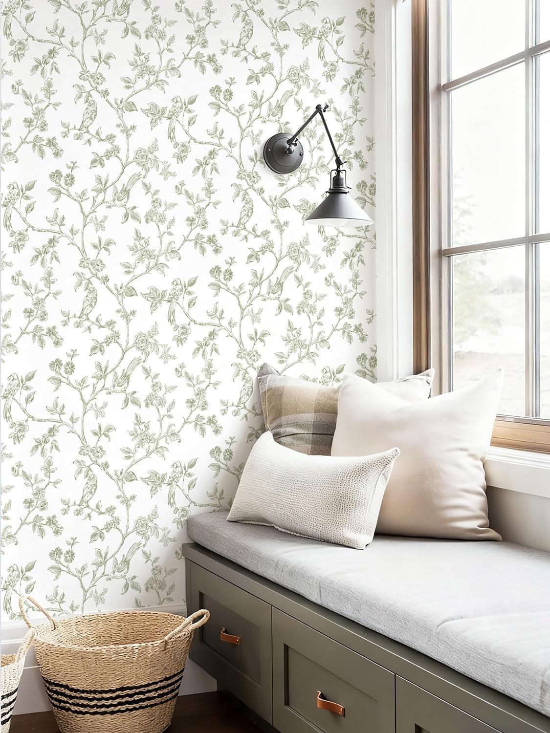 Orainege Peel and Stick Wallpaper Vintage Floral Birds Wallpaper Removable
