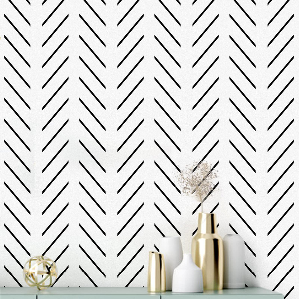 Erfoni Black and White Peel and Stick Wallpaper Herringbone Contact Paper